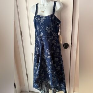 Badgley Mishka Dark Blue Floral Denim SunDress, sz. 10 NWT